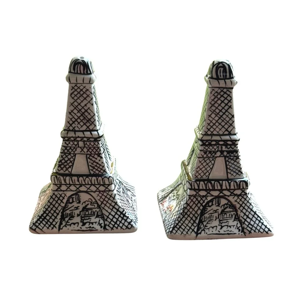 Mikasa Parisian Scenes Eiffel Tower Salt & Pepper Shaker Set Black White